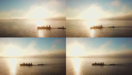 五大连池渔民清晨日出出海捕鱼高清在线视频素材下载