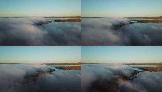 湖泊清晨云雾航拍高清在线视频素材下载