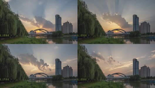 涑河畔铂尔曼晚霞日落高清在线视频素材下载
