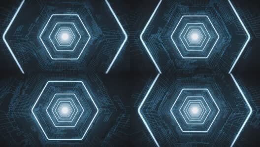 穿梭于蓝色科技感隧道3D渲染高清在线视频素材下载