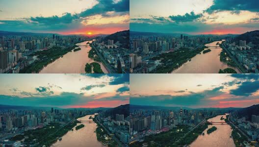 甘肃兰州安宁区银滩黄河湿地日落高清在线视频素材下载