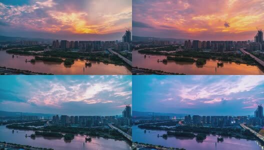 兰州安宁区银滩湿地公园日落晚霞转夜景高清在线视频素材下载