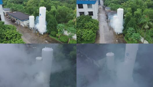 航拍消防演习化学气体泄漏高清在线视频素材下载