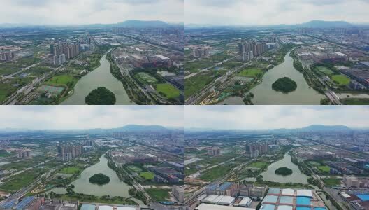 江门市龙溪湖公园航拍后拉高清在线视频素材下载