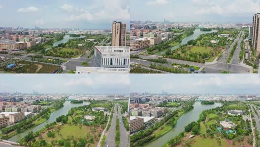 江门市龙溪湖公园航拍前进高清在线视频素材下载