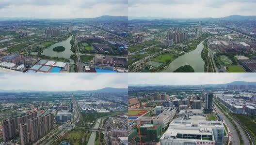 江门市龙溪湖公园航拍前进到高新产业新城高清在线视频素材下载