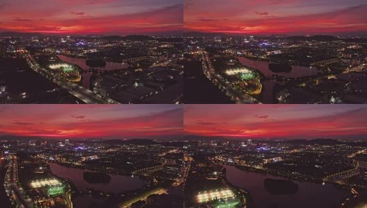 江门市龙溪湖公园江门高新产业新城晚霞高清在线视频素材下载