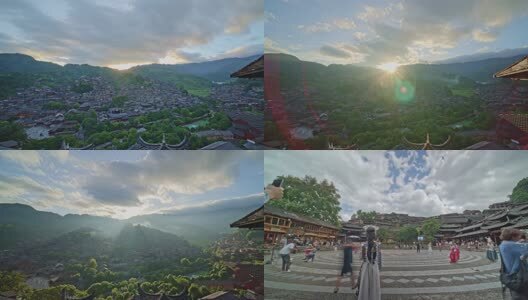 千户苗寨三段延时高清在线视频素材下载