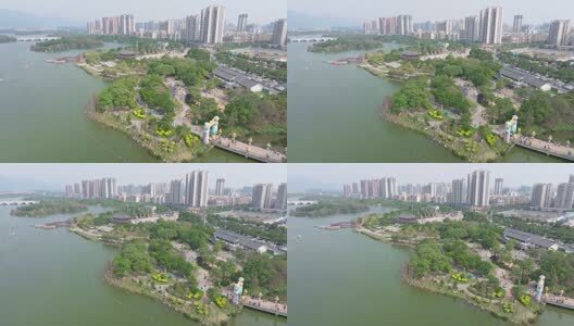 航拍清远清城区飞来湖公园高清在线视频素材下载