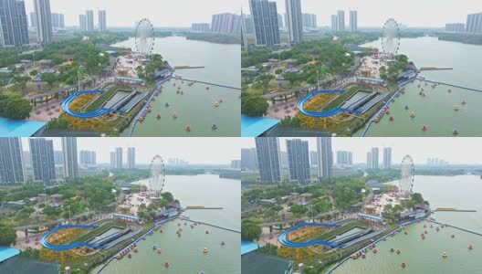 航拍清远清城区飞来湖公园高清在线视频素材下载