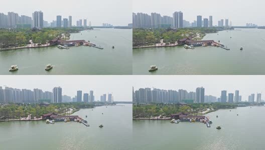 航拍清远清城区飞来湖公园高清在线视频素材下载