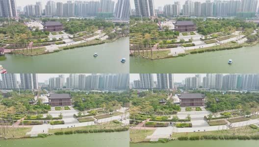 航拍清远清城区飞来湖公园高清在线视频素材下载