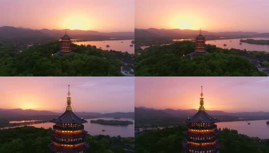 夕阳下的雷峰塔高清在线视频素材下载
