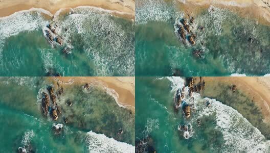 4K俯拍海南万宁沙滩海岸唯美海浪高清在线视频素材下载