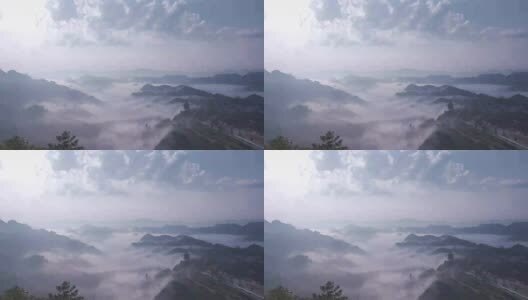 大山里日出前的梦幻霞光高清在线视频素材下载