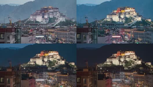 布达拉宫开灯的一瞬间高清在线视频素材下载