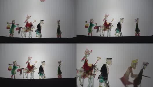 4K非遗皮影戏唐僧师徒遇白骨精桥段实拍高清在线视频素材下载