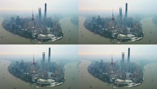 上海陆家嘴日出航拍高清在线视频素材下载