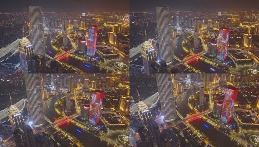 天津海河夜景航拍高清在线视频素材下载