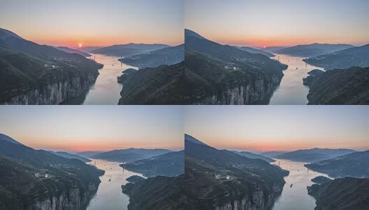 8K震撼瞿塘峡长江三峡全景日落延时高清在线视频素材下载