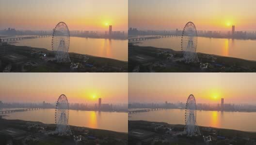 南昌之星摩天轮清晨日出唯美航拍高清在线视频素材下载