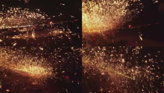 舞龙打铁花民俗表演高清在线视频素材下载