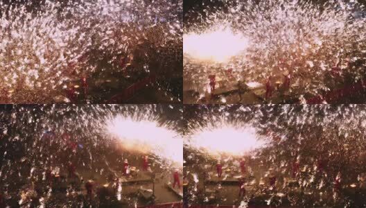 舞龙打铁花民俗表演高清在线视频素材下载