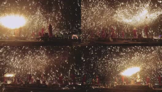 舞龙打铁花民俗表演高清在线视频素材下载