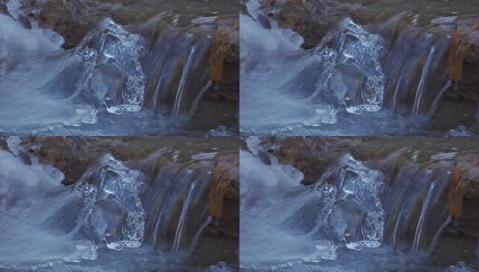结冰了的小溪流水高清在线视频素材下载