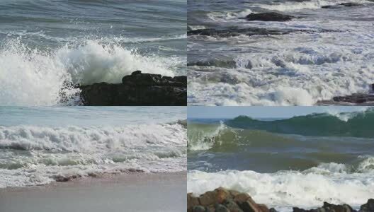 海浪拍打礁石实拍合集高清在线视频素材下载