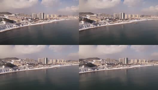 大连下雪天的海滨浴场高清在线视频素材下载