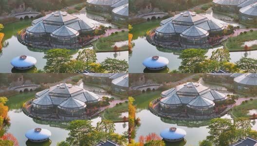 航拍广州华南国家植物园温室高清在线视频素材下载