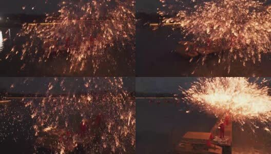 洛阳隋唐城春节水上打铁花表演高清在线视频素材下载