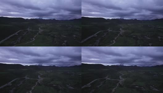 4K航拍蓝调时刻穿越理塘格聂铁匠山高清在线视频素材下载