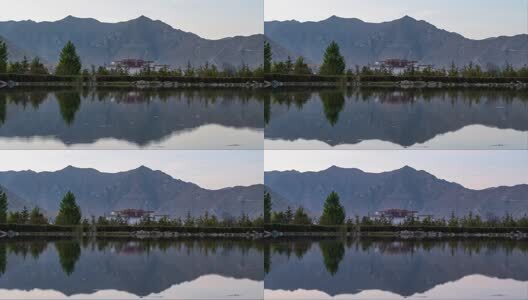 西藏拉萨布达拉宫地标宫殿晨雾日出延时高清在线视频素材下载