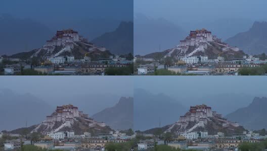 西藏拉萨布达拉宫地标宫殿晨雾日出延时高清在线视频素材下载