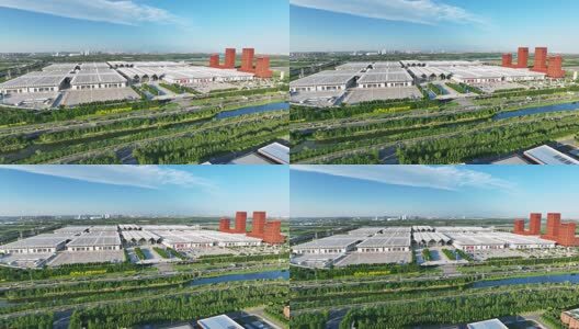 航拍天津国家会展中心蓝天白云高清在线视频素材下载