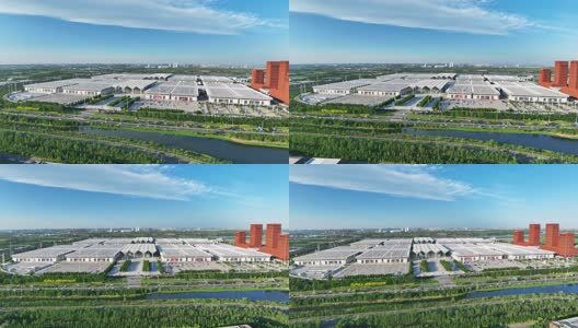 航拍天津国家会展中心高清在线视频素材下载