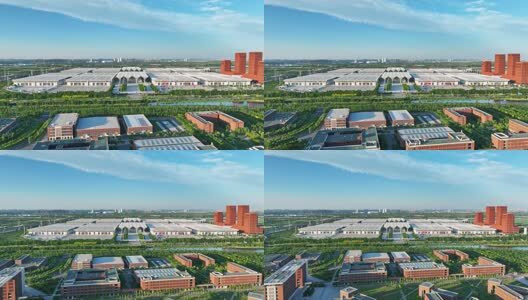航拍蓝天白云下的天津国家会展中心高清在线视频素材下载