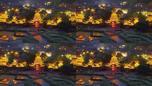 贵州少数民族村落肇兴侗寨夜景高清在线视频素材下载