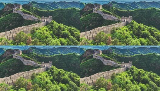 中国金山岭长城夏季蓝天白云阳光大气磅礴高清在线视频素材下载