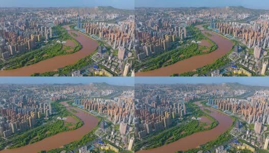 航拍兰州市安宁区银滩湿地公园高清在线视频素材下载