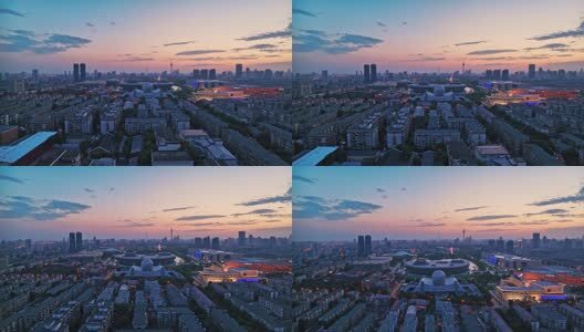 航拍天津城市晚霞高清在线视频素材下载