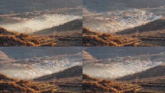 山东省烟台市福山区南佛家村晨雾自然风光延时视频高清在线视频素材下载