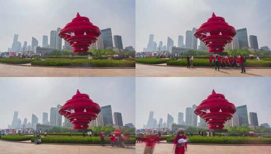 山东省青岛市市南区五四广场五月的风人流城市建筑风光延时视频高清在线视频素材下载