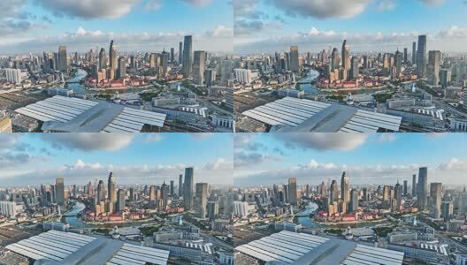 天津津湾广场蓝天白云航拍空镜高清在线视频素材下载