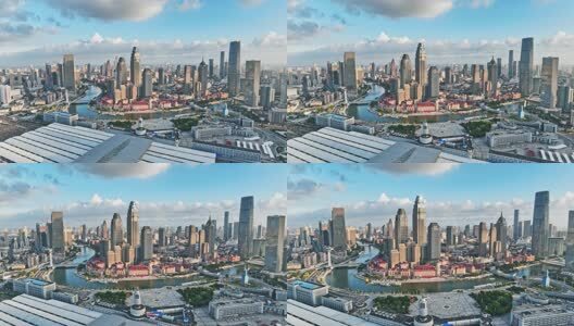 天津津湾广场城市风光航拍空镜高清在线视频素材下载