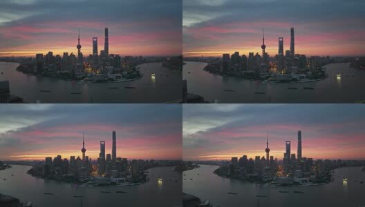 上海日出朝霞火烧云陆家嘴外滩航拍高清在线视频素材下载