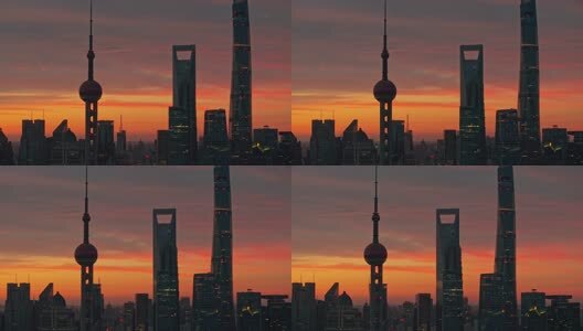 上海日出朝霞火烧云陆家嘴外滩航拍高清在线视频素材下载