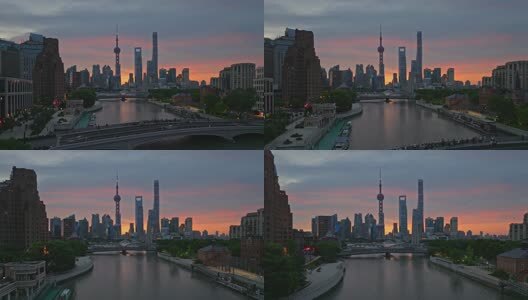 上海日出朝霞火烧云陆家嘴外滩航拍高清在线视频素材下载